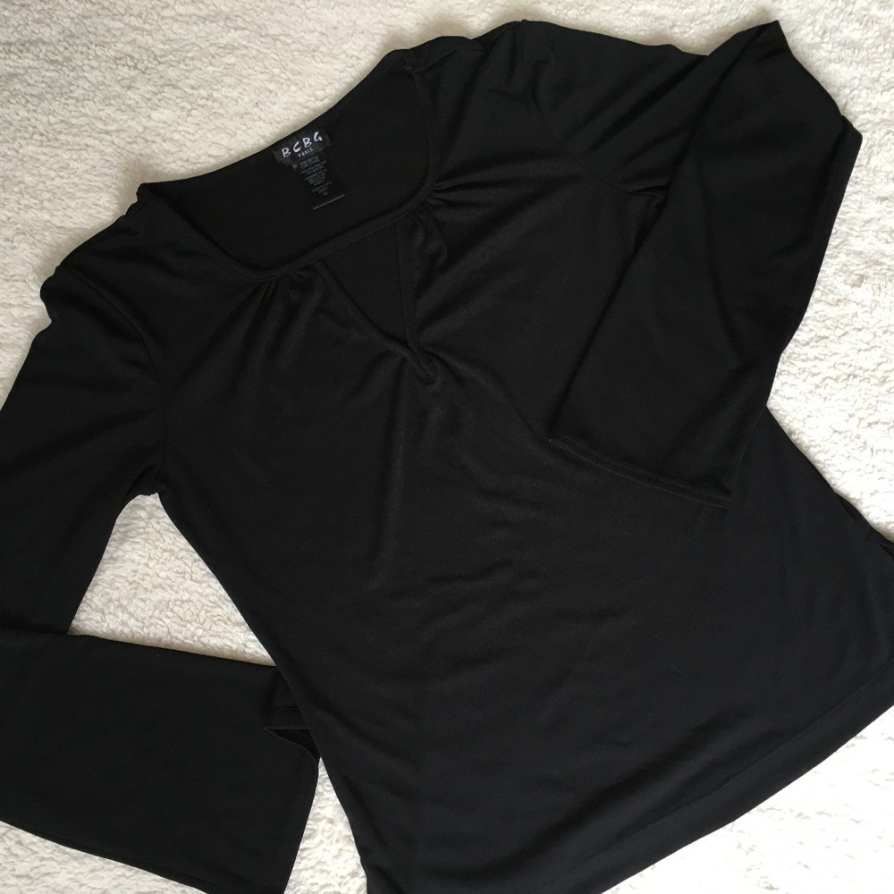 BCBG Paris Black Keyhole Bell Sleeve Blouse Top M